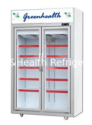 Movable 2 Glass Door Beverage Showcase With Heating Fuse Defrost System Upright Freezer Display Showcase