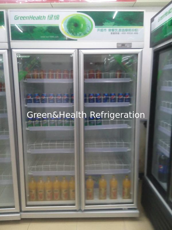 Movable 2 Glass Door Beverage Showcase With Heating Fuse Defrost System Upright Freezer Display Showcase