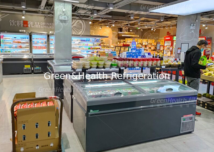 R600a Chest Deep Freezer For Supermarket Sliding Glass Door Island Refrigerator