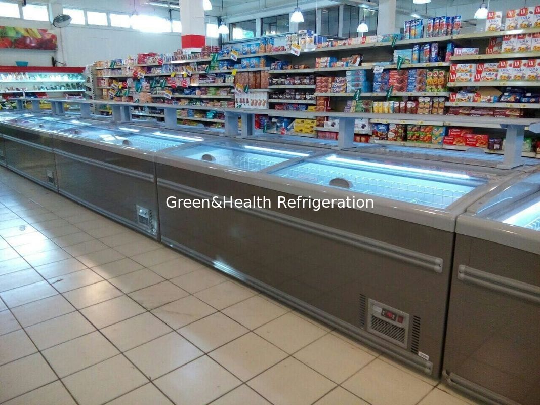 8 Ft Large Supermarket Island Display Sliding Glass Door Freezer For Chicken Storage
