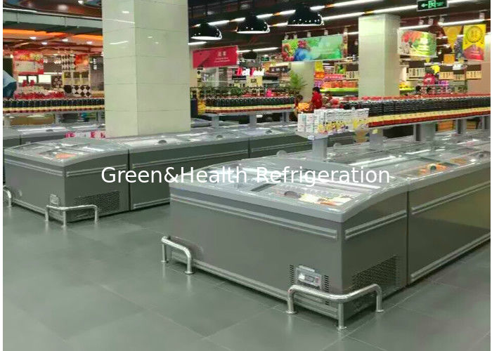 8 Ft Large Supermarket Island Display Sliding Glass Door Freezer For Chicken Storage