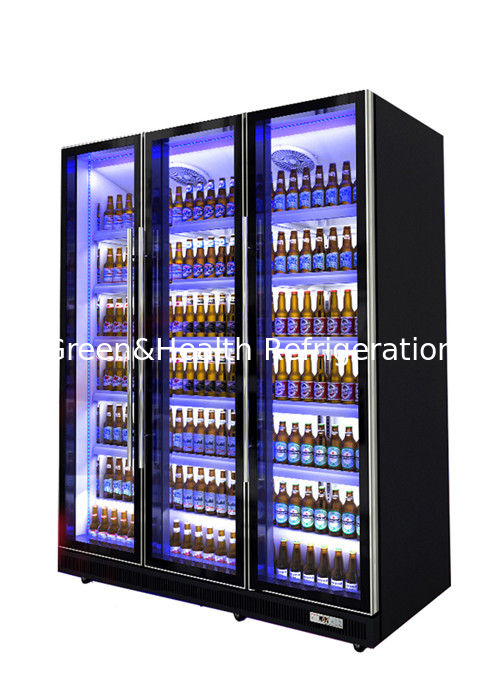 Fan Cooling Commercial Beverage Cooler Tricolor LED Light Vertical Dazzle Black Drink Chiller