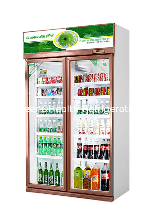 R290 Beverage Display Cooler Vertical Glass Door Fridge Champagne Color