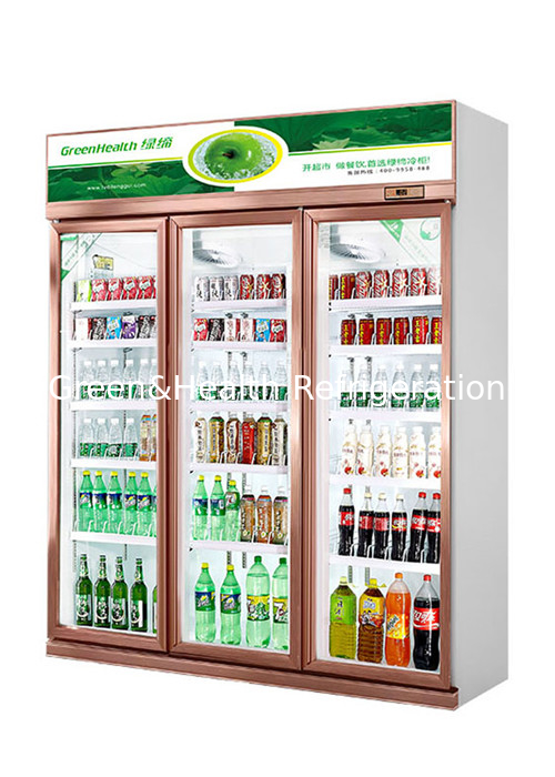 R290 Beverage Display Cooler Vertical Glass Door Fridge Champagne Color