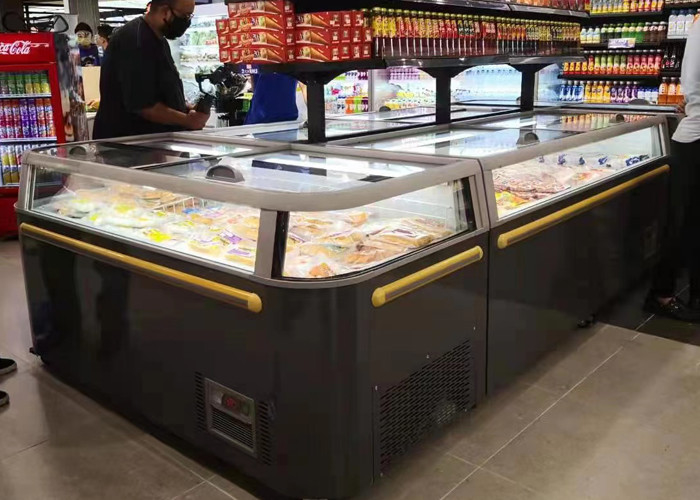 -18~-22℃ Commercial Supermarket Island Freezer Sliding Glass Door Frozen Island Combine Freezer