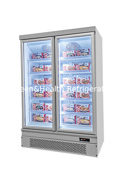 Upright 2 Glass Door Freezer Fan Cooling Restaurant Fridge Freezing Food / Seafood 953L