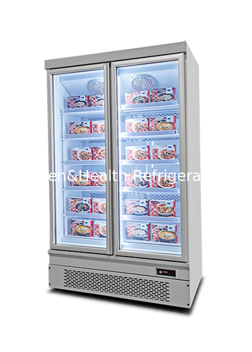 Upright 2 Glass Door Freezer Fan Cooling Restaurant Fridge Freezing Food / Seafood 953L