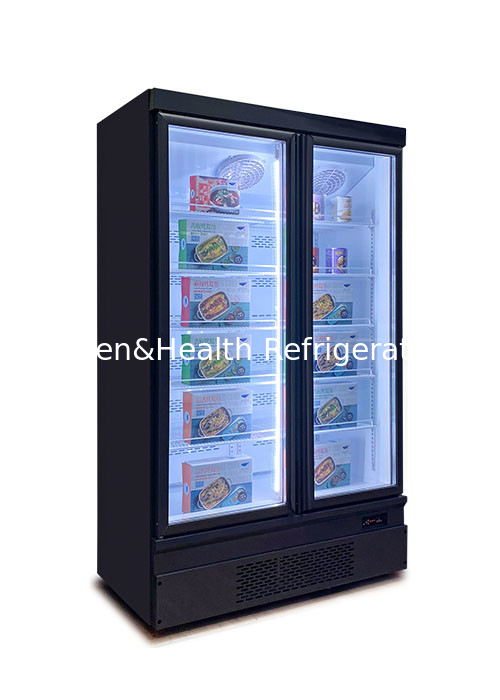 Upright 2 Glass Door Freezer Fan Cooling Restaurant Fridge Freezing Food / Seafood 953L