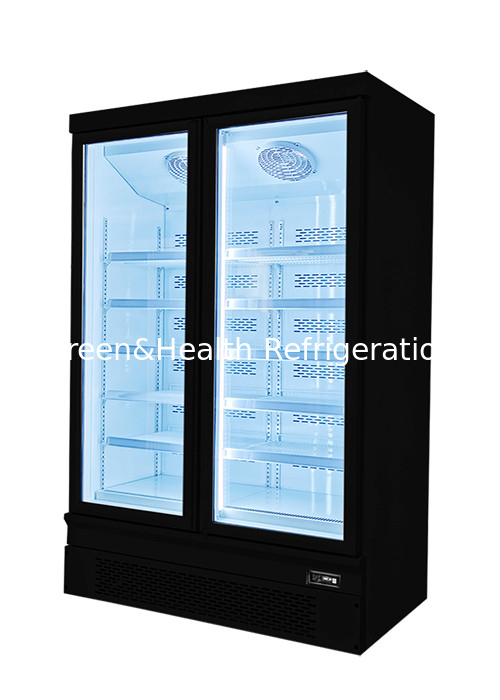 Upright 2 Glass Door Freezer Fan Cooling Restaurant Fridge Freezing Food / Seafood 953L