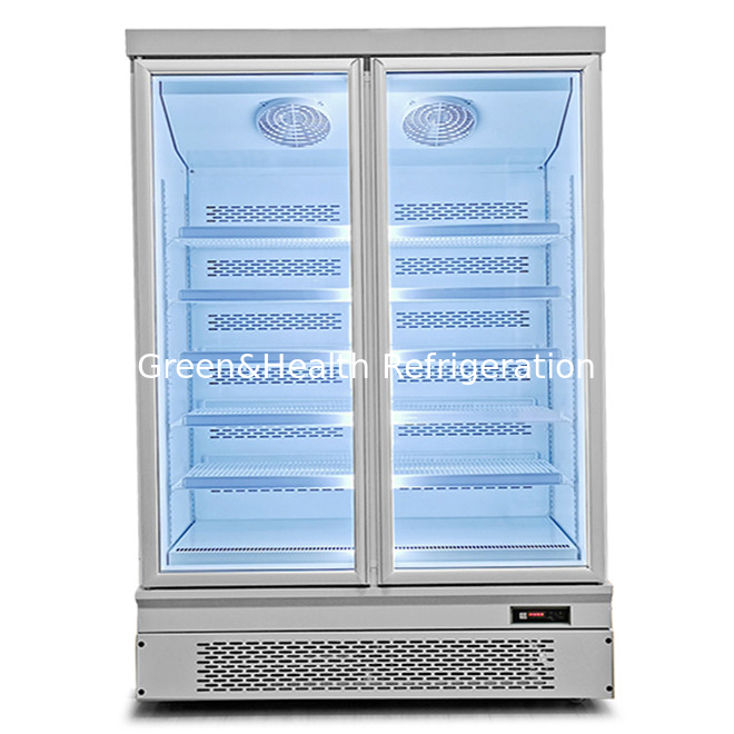 Upright 2 Glass Door Freezer Fan Cooling Restaurant Fridge Freezing Food / Seafood 953L