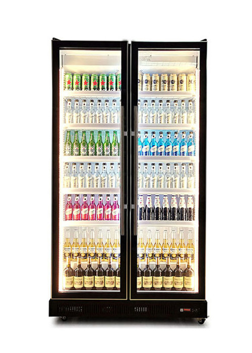 3 Doors Beverage Display Cooler Tricolor LED Light Vertical Dazzle Black Drink Chiller