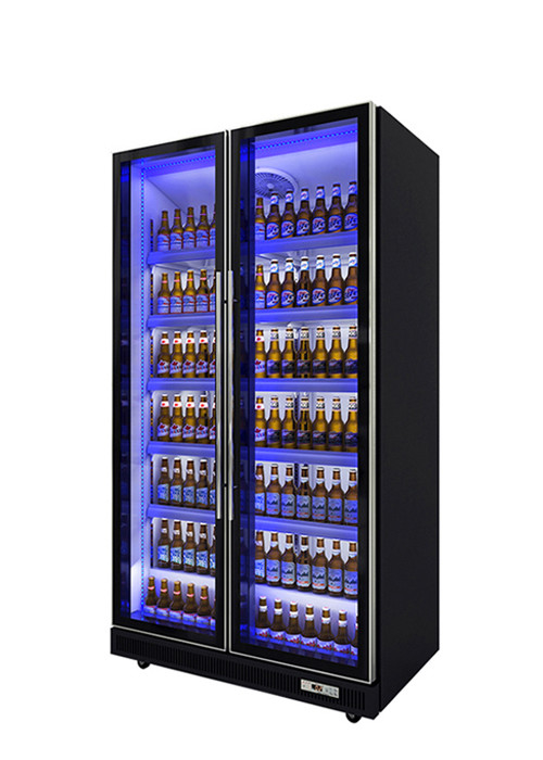 3 Doors Beverage Display Cooler Tricolor LED Light Vertical Dazzle Black Drink Chiller