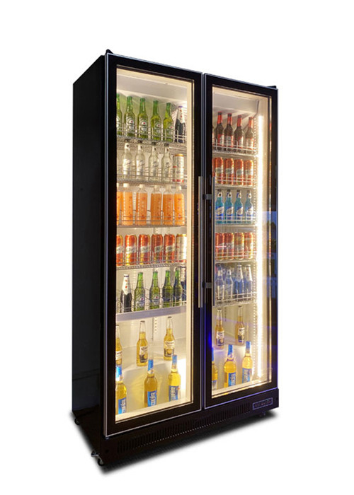 3 Doors Beverage Display Cooler Tricolor LED Light Vertical Dazzle Black Drink Chiller