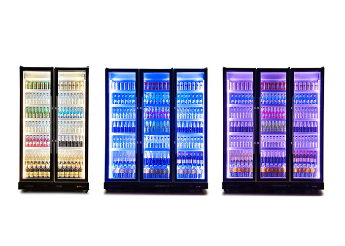3 Doors Beverage Display Cooler Tricolor LED Light Vertical Dazzle Black Drink Chiller