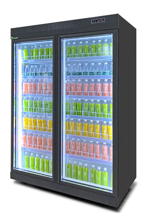1463L Commercial Display Freezer Supermarket Equipment 2 Glass Door For Drink Deli