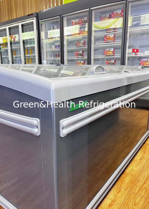 Supermarket Chicken Island Display Freezer Sliding Door Deep Refrigerator Equipment
