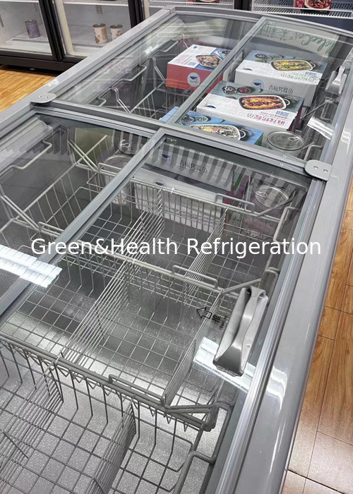 Supermarket Chicken Island Display Freezer Sliding Door Deep Refrigerator Equipment