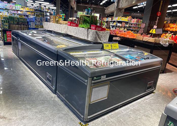 Supermarket Chicken Island Display Freezer Sliding Door Deep Refrigerator Equipment