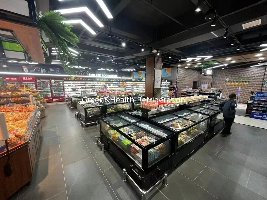 Aluminum Interior Commercial Island Freezer Frost Free With -18~-22 Degree R290 Refrigerant
