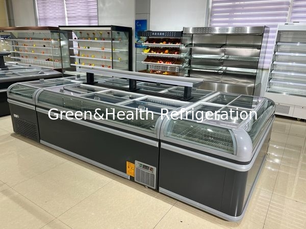 Aluminum Interior Commercial Island Freezer Frost Free With -18~-22 Degree R290 Refrigerant