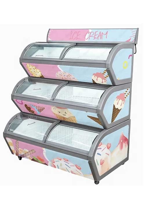 R290 Oval Shape 3 Deck Ice Cream Freezer For Ice Cream Pod Fridge Refrigerated Display