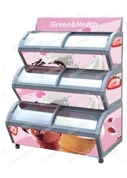 R290 Oval Shape 3 Deck Ice Cream Freezer For Ice Cream Pod Fridge Refrigerated Display