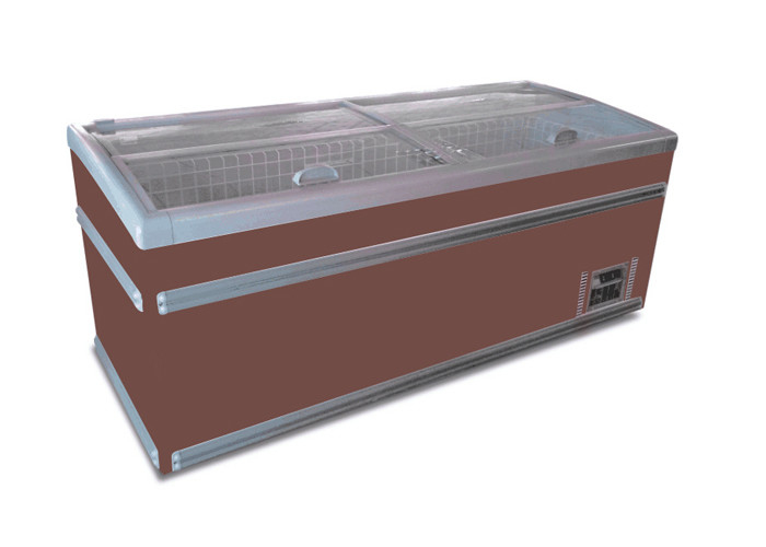 Commercial Supermarket Display Island Chest Freezer Showcase Refrigeration With Glass Door