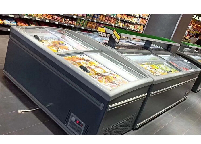 Commercial Supermarket Display Island Chest Freezer Showcase Refrigeration With Glass Door