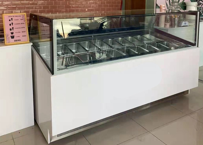 White Color Gelato Patisserie Ice Cream Display Freezer 16 18 Pans