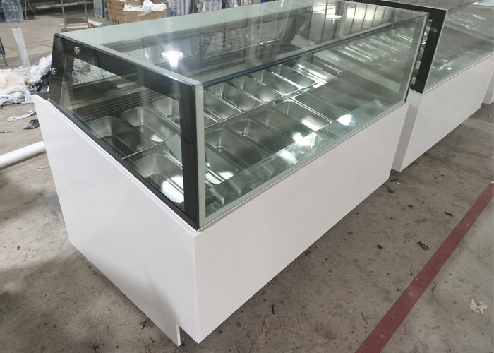 White Color Gelato Patisserie Ice Cream Display Freezer 16 18 Pans
