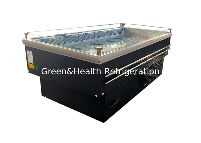 Static Cooling Supermarket Island Freezer Square Glass Door Fruits And Vegetables  Refrigerator