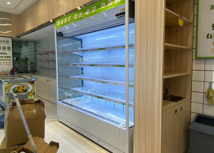 Supermarket 2m Right Angle Multideck Open Chiller With Air Curtain Drink Display Cooler