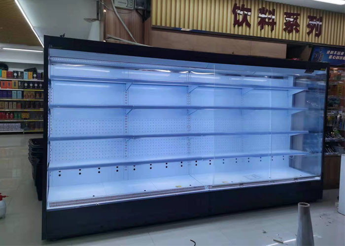 Supermarket 2m Right Angle Multideck Open Chiller With Air Curtain Drink Display Cooler
