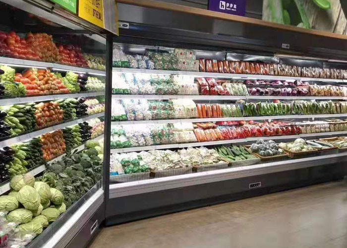 Supermarket 2m Right Angle Multideck Open Chiller With Air Curtain Drink Display Cooler
