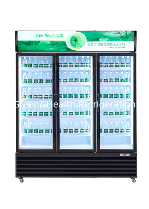 Commercial Black Stainless Steel And Glass Sliding Door Fridge For Beverage
