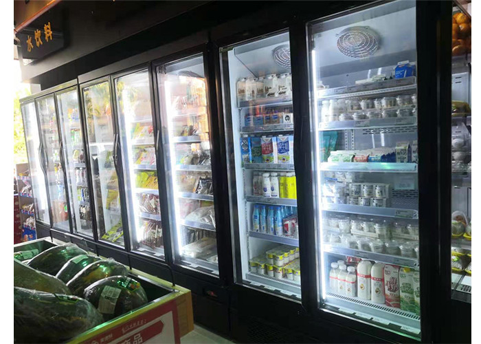 Fan Cooling Supermarket Beverage Showcase With Glass Doors Air Cooled Remote Fridge
