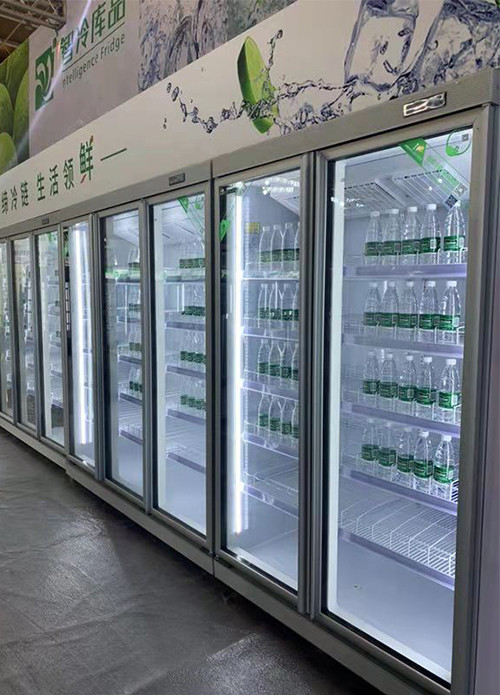 Fan Cooling Supermarket Beverage Showcase With Glass Doors Air Cooled Remote Fridge