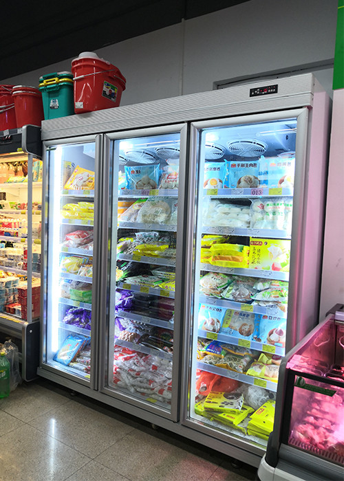 Fan Cooling Supermarket Beverage Showcase With Glass Doors Air Cooled Remote Fridge