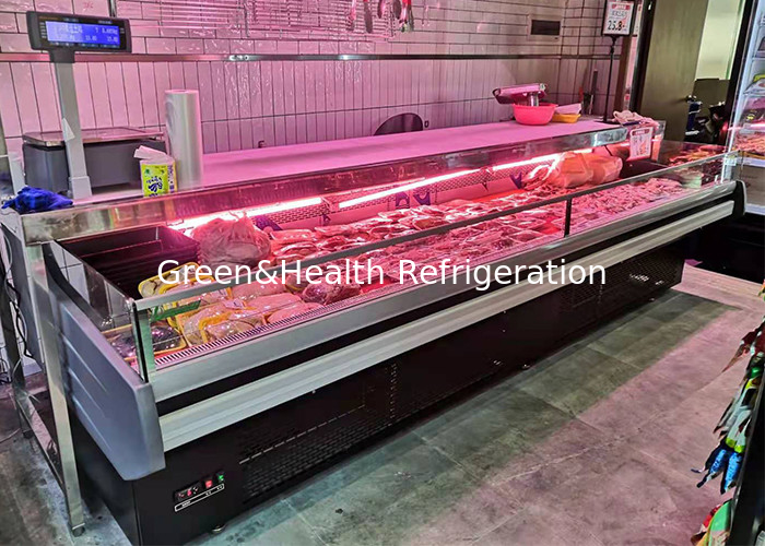Hypermarket Refrigeration Open Type Counter 2.5M Fresh Meat Display Freezer