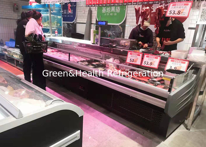 Hypermarket Refrigeration Open Type Counter 2.5M Fresh Meat Display Freezer