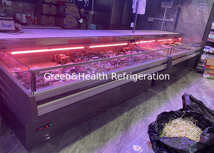 Hypermarket Refrigeration Open Type Counter 2.5M Fresh Meat Display Freezer