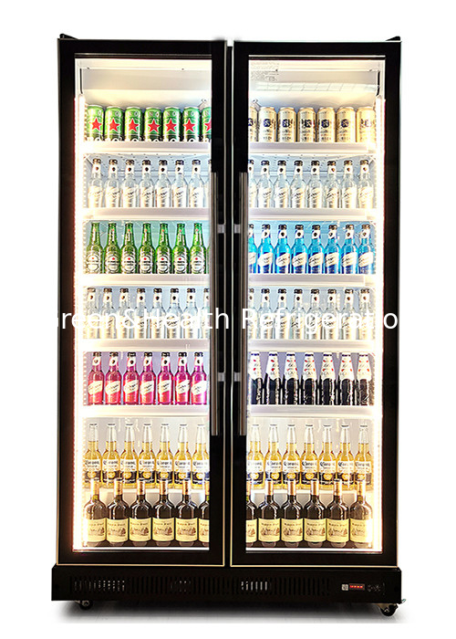 880L Supermarket Display Cooler Dynamic Cooling Tricolor LED Light Vertical Dazzle Black Drink Chiller