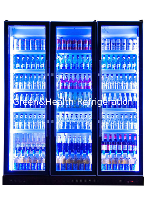 880L Supermarket Display Cooler Dynamic Cooling Tricolor LED Light Vertical Dazzle Black Drink Chiller