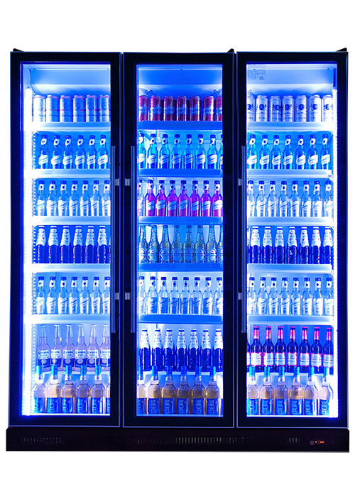 Fan Cooling Commercial Display Chiller Multiple Glass Doors Dazzle Black Drinks Display Fridge