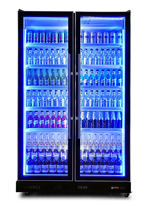 Fan Cooling Commercial Display Chiller Multiple Glass Doors Dazzle Black Drinks Display Fridge