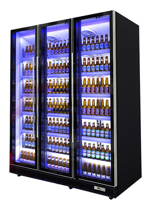Fan Cooling Commercial Display Chiller Multiple Glass Doors Dazzle Black Drinks Display Fridge