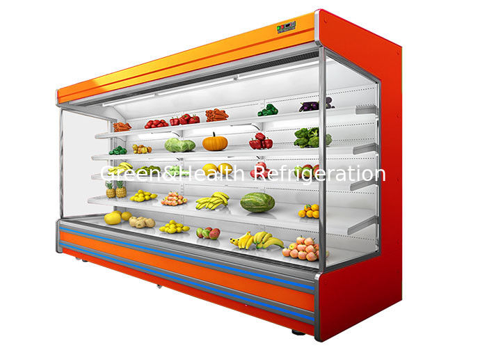 Commercial 4-Tier Adjustable Multideck Open Chiller with Fan Cooling and Night Curtain for Supermarkets