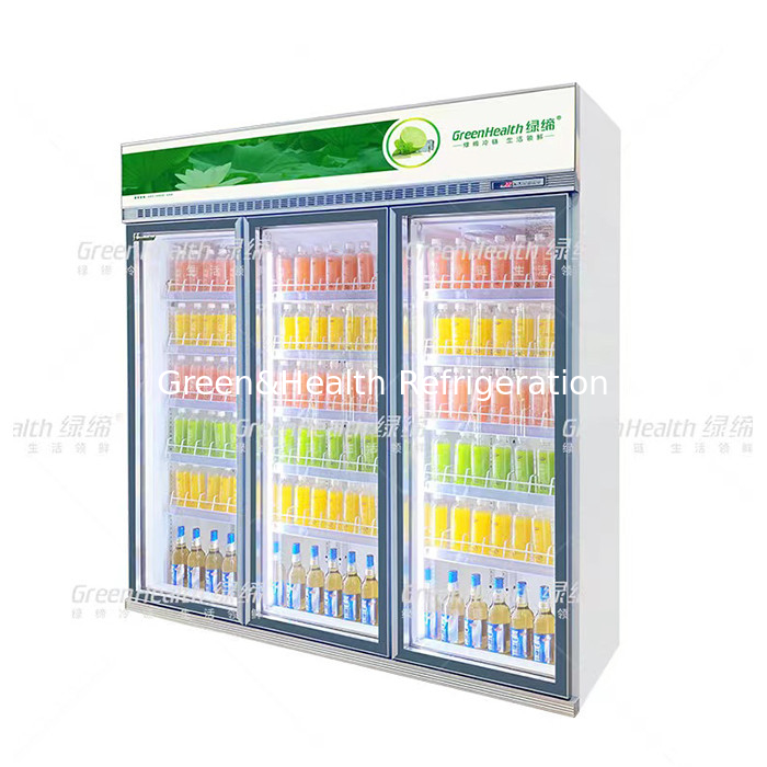 Upright Stand Glass Door Display Drink Fridge With Inverter Motor For Supermarket