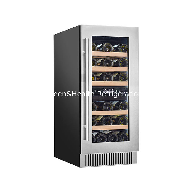 ETL Certificate Electronic Temperature Wine Display Cooler With Glass Door And Wood Shelving Material