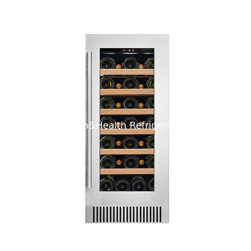 ETL Certificate Electronic Temperature Wine Display Cooler With Glass Door And Wood Shelving Material